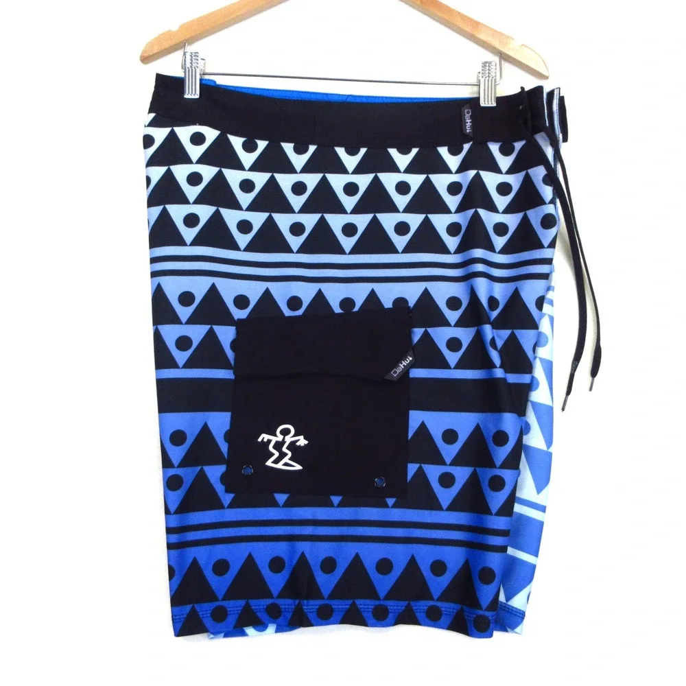 DaHui Board‎ Shorts Mens 38 Blue Black Geometric Print Surf Swim